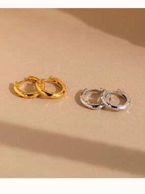 Caitlyn Minimalist silver hammered huggie hoop earrings